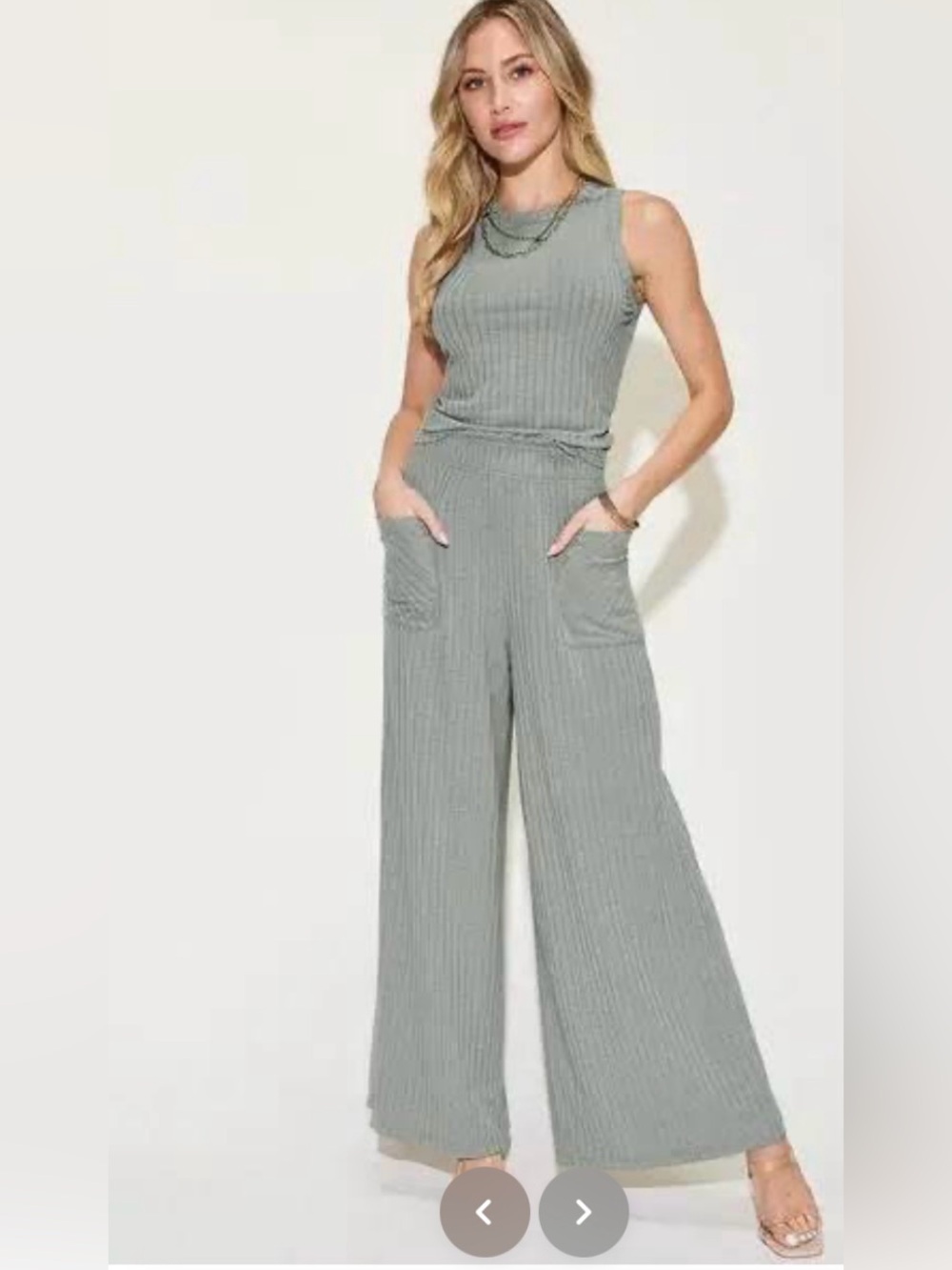 Sleeveless Ribbed Wide-Leg 2- piece set in Gray